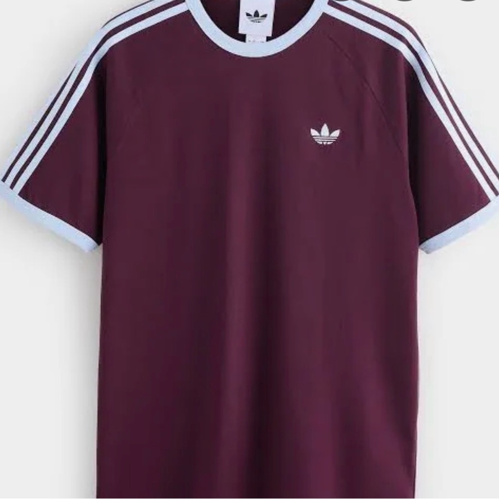 NWOT: Adidas Men's Burgundy Cotton T-Shirt with White Stripes Size Medium